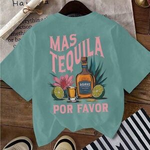 Teal Women’s Short Sleeve Graphic Summer Travel T-Shirt Mas Tequila Size Large
